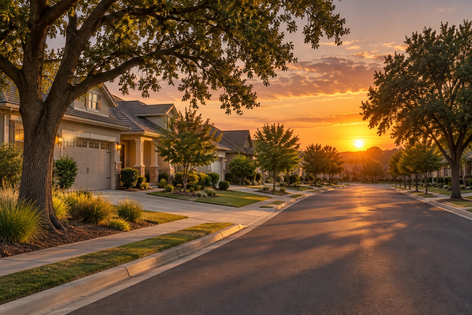 A Roseville street at sunset, illustrative
